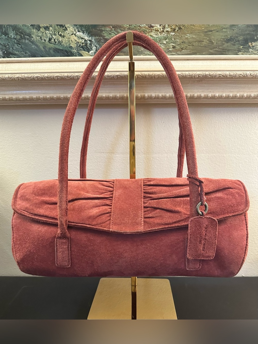 Casual Corner Y2K East West Baguette Suede Rose Bag